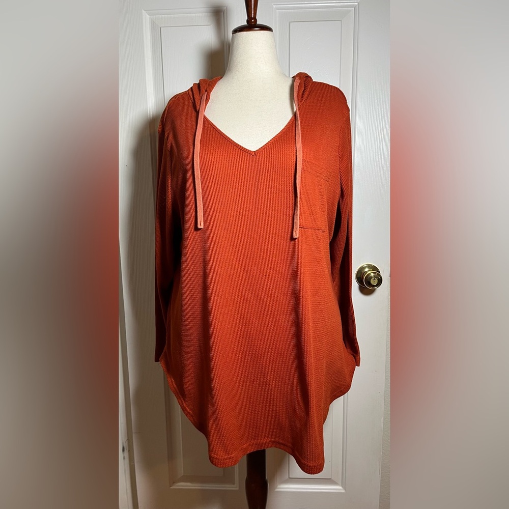 BloomChic Pumpkin Colored V-Neck Women’s Hoodie - Picture 1 of 9